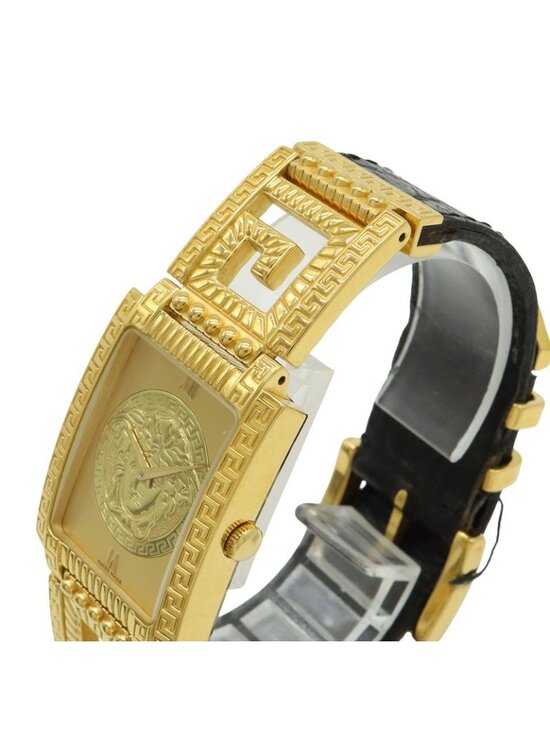 Versace Medusa Gold Dial Leather Quartz Watch main image 5
